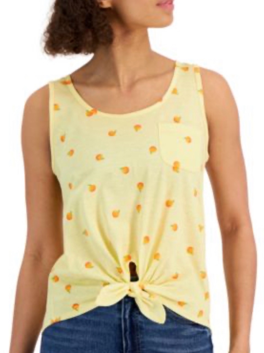 Rebellious One Yellow Peach-Print Tie-Knot Tank